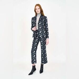 Christy Lynn Mallory Pant Floral Jacquard Black White Flare Cropped  2  Resort